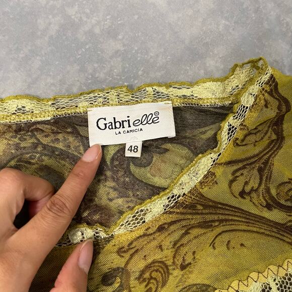 Italian Vintage 00s boho green floral sheer mesh & lace blouse (M) fairy grunge - Picture 9 of 9